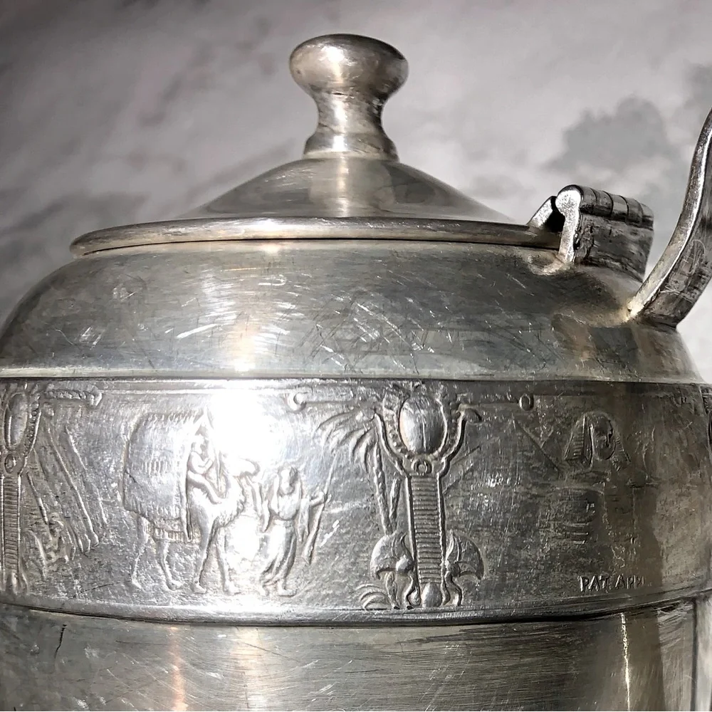 1923 Farber Bros Silvercraft Egyptian Revival Quad Plate Coffee Pot, Art Deco